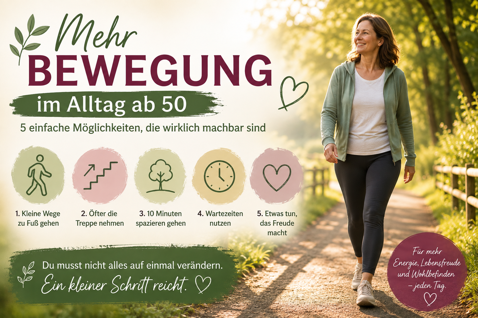 🌿 Mehr Bewegung im Alltag ab 50 – 5 einfache Möglichkeiten, die wirklich machbar&nbsp;sind